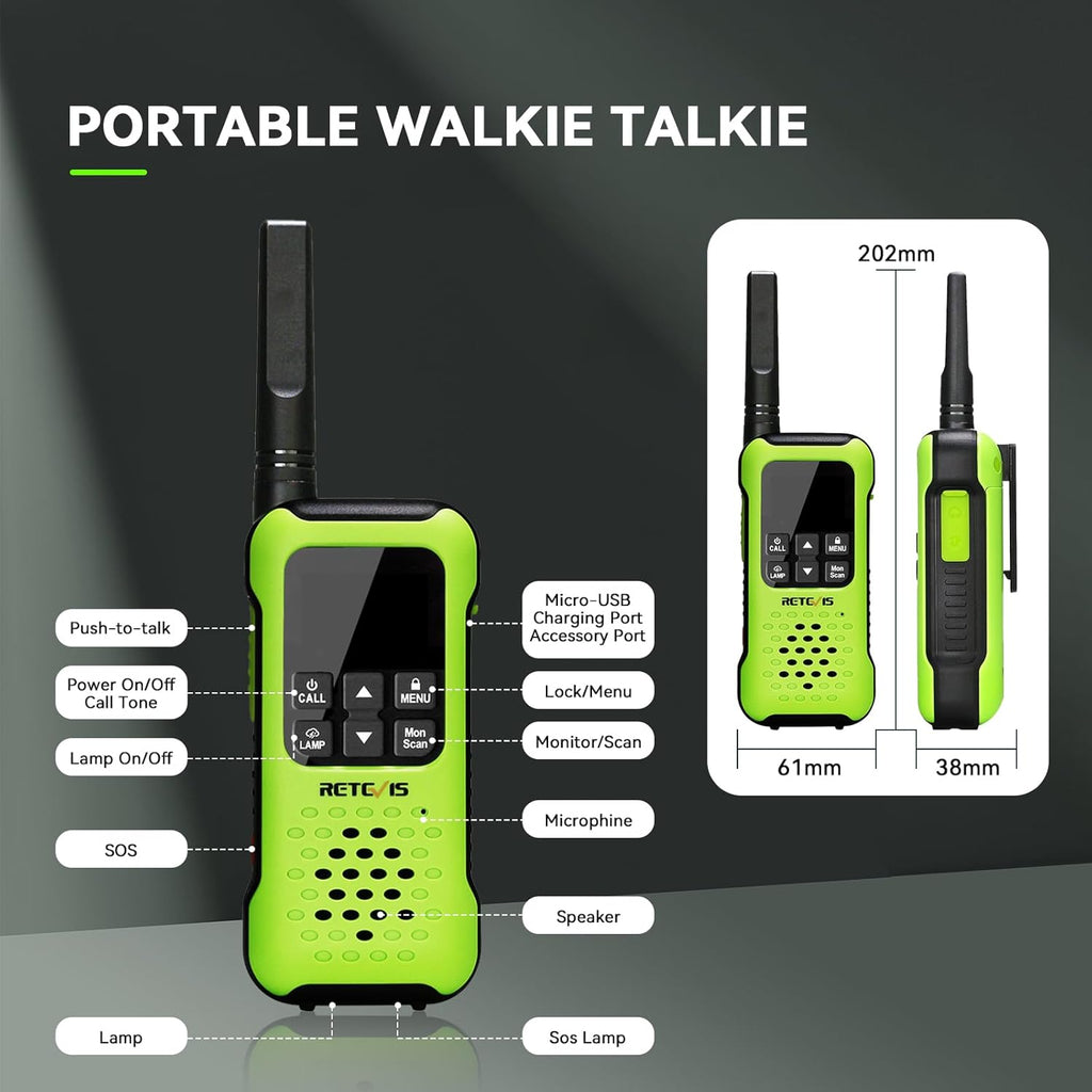 Retevis RT49P Waterproof Two Way Radio, IP67 Waterproof Floating Walkie Talkies, Rechargeable Walkie Talkies for Adults, VOX, NOAA, Flashlight, SOS, for Kayaking, Camping, Skiing 4 Pcs Green