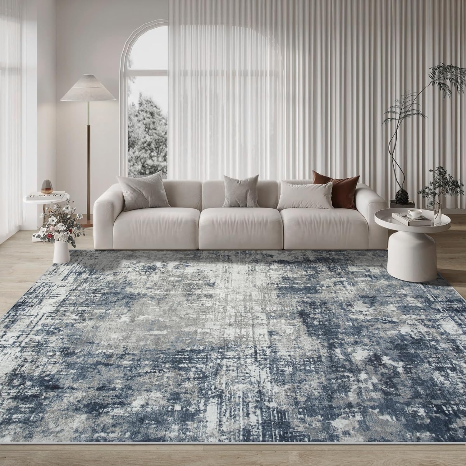 10x14 Area Rugs Large Living Room Rug Washable: Modern Abstract Rug Indoor Modern Carpet Non Slip for Dining Room Bedroom Nursery Home Office Blue/Grey