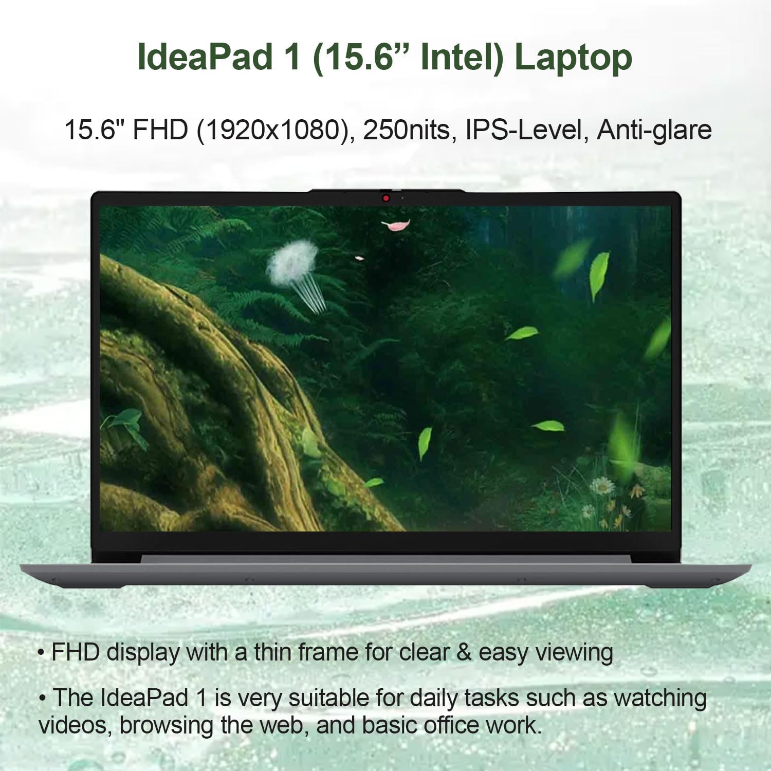 Lenovo IdeaPad 1 Home Laptop, 15.6" FHD Display, Intel Celeron Dual Core Processor, 12GB RAM, 384GB Storage(128GB eMMC + 256GB PCIe), 1 Yr Office 365, Wi-Fi 6, W11H, Additional 1 Yr ADP (Renewed)