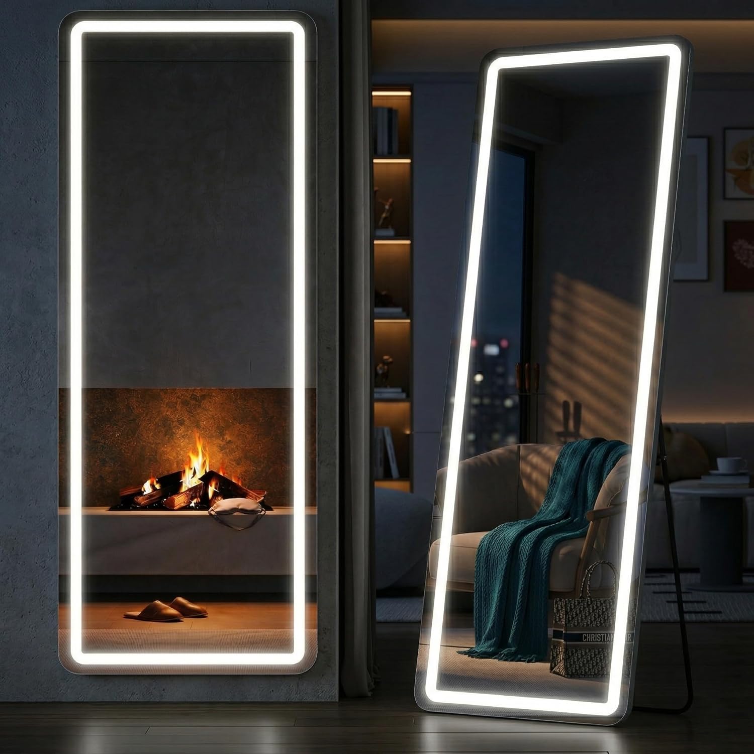 71" x 26" Arched Full Length Mirror with LED Lights, Floor Mirror with Stand, Wall Mirror Full Length, Body Floor Mirror, Wall Mounted Mirror for Bedroom, Dimmable, Tempered Glass
