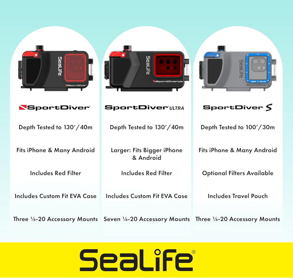 Sealife SportDiver Underwater Smartphone Housing – Dive to 130', Waterproof Photography, Easy Camera Controls, with Leak Alarms, Fits Most Phones
