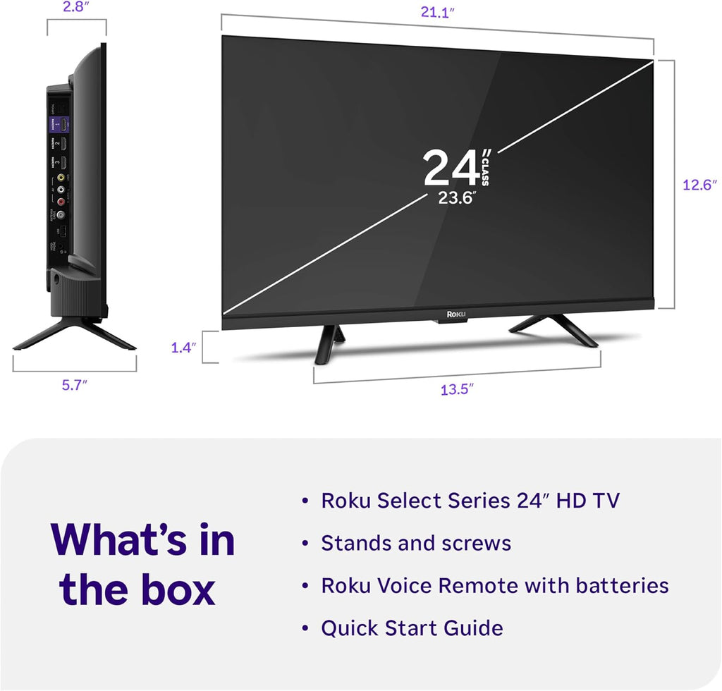 Roku Smart TV 2026 – 24-Inch Select Series, 720p HD TV – Roku TV with Voice Remote – Flat Screen LED Television with Wi-Fi for Streaming Live Local News, Sports, & Movies – Bluetooth Headphone Mode