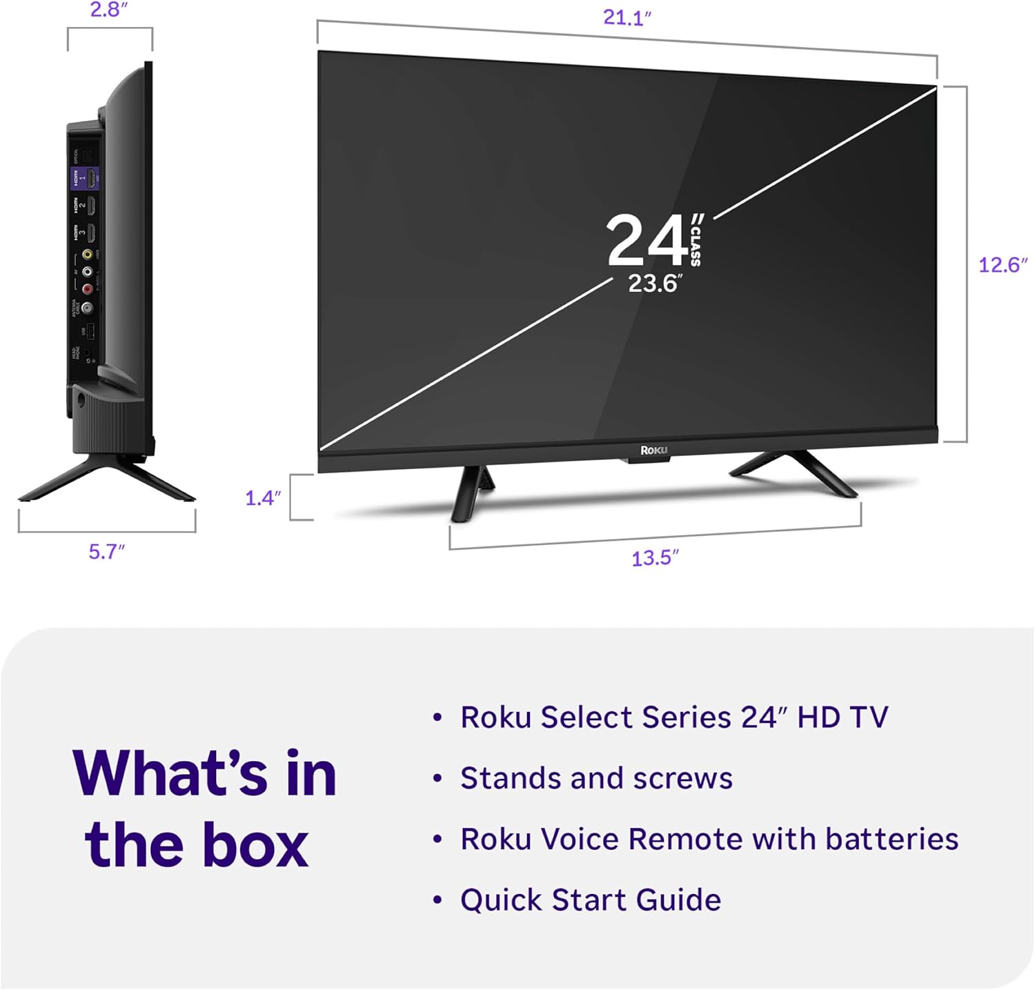 Roku Smart TV 2026 – 24-Inch Select Series, 720p HD TV – Roku TV with Voice Remote – Flat Screen LED Television with Wi-Fi for Streaming Live Local News, Sports, & Movies – Bluetooth Headphone Mode