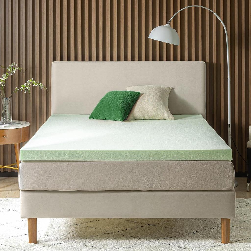 ZINUS 3 Inch Green Tea Memory Foam Mattress Topper, Pressure-Relieving Layer, Ideal for Back Pain Relief, Compact WONDERBOX Packaging, CertiPUR-US Certified, King