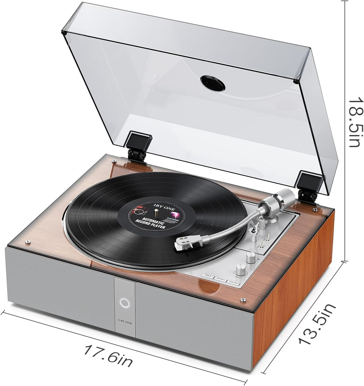 1 BY ONE Fully Automatic Record Player, All-in-One Vinyl Turntable with Automatic Repeat Function, Remote Control, Built in Speakers& DSP, Phono Preamp, AT-3600L Cartridge, Belt Drive 2-Speeds