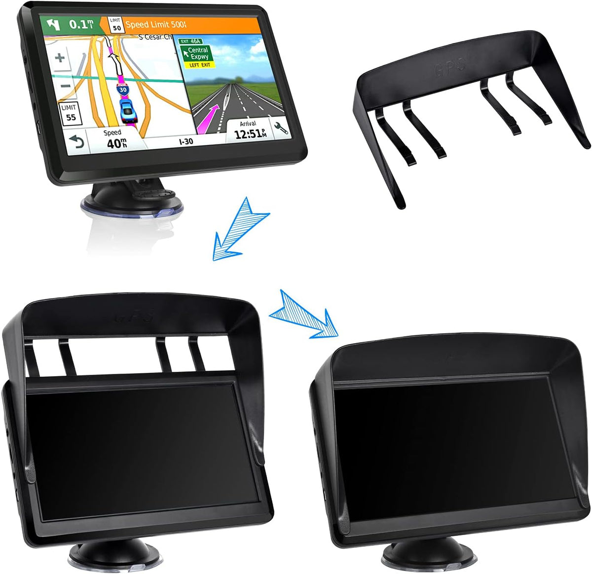 7 inch Global Dashboard GPS Navigation Device Sunshade with SAT NAV Map for All Cars Lorry Trucks