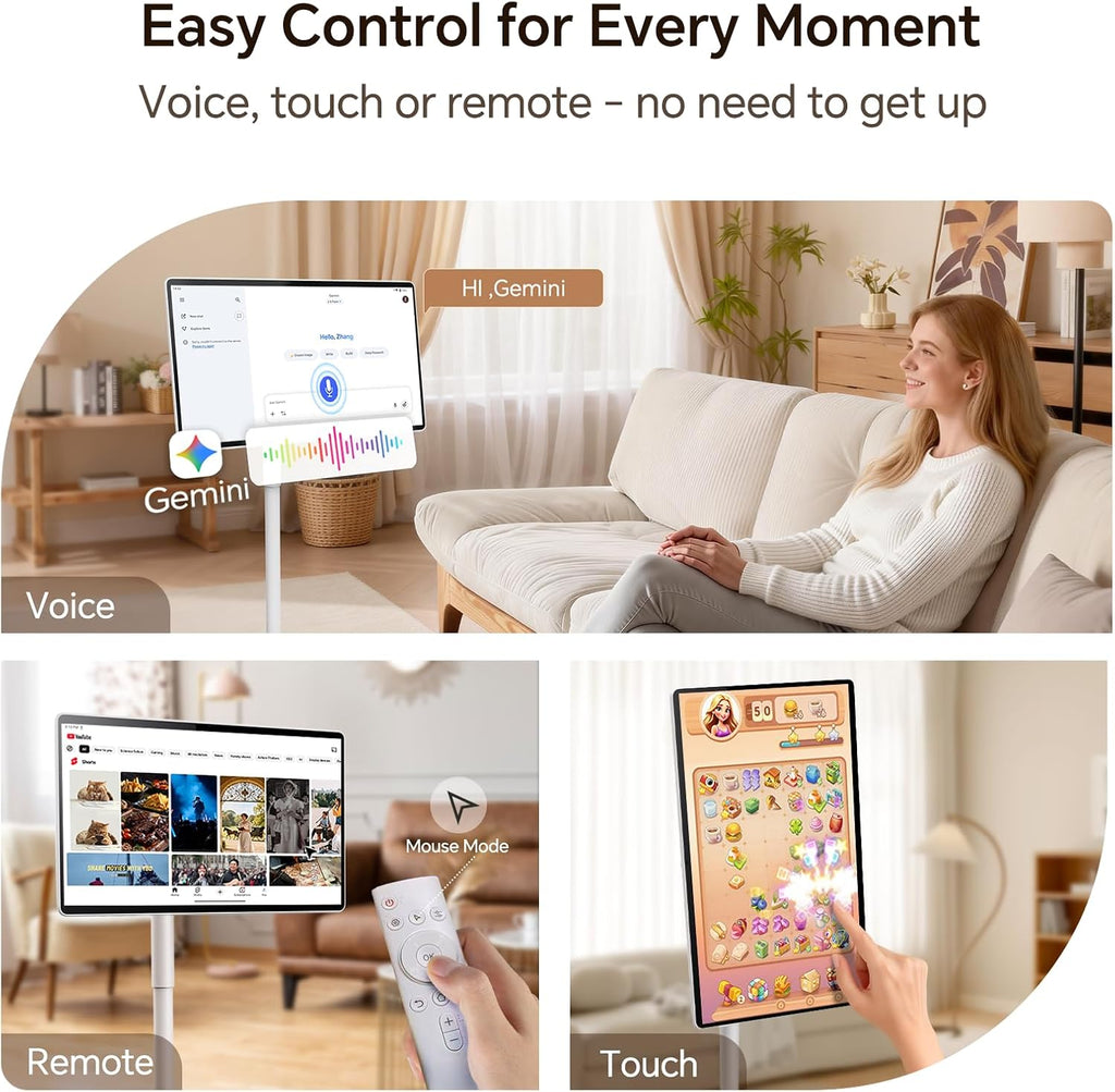 27" Portable TV with Hi-Fi Audio, 44W Quad Speakers & Subwoofer, Android 14 EDLA Touch Screen Monitor, 8GB+128GB, Built-in 8H Battery, 5MP Privacy Camera, Voice Remote Control