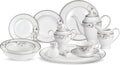 Lorenzo 57 Piece Elegant Bone China Service for 8 Viola Dinnerware Sets, Silver