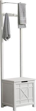 Derby Laundry Hamper with Towel Rack - Stool for Entryway, Laundry Room, or Bathroom Storage (White)