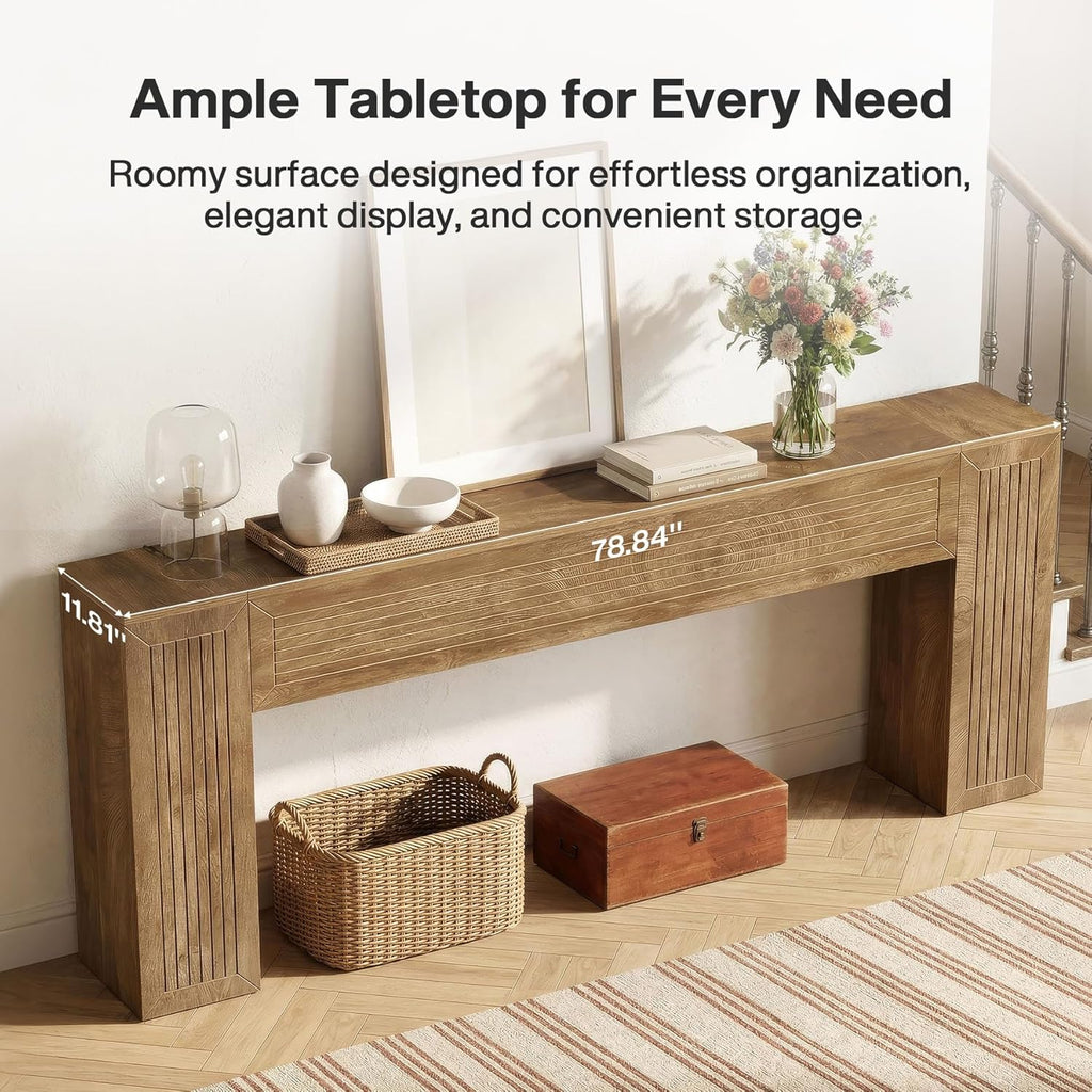 Tribesigns Extra Long Console Table, 79-Inch Long Entryway Table, Modern Farmhouse Behind Couch Table with Fluted Legs for Entrance, Living Room, Hallway, Brown