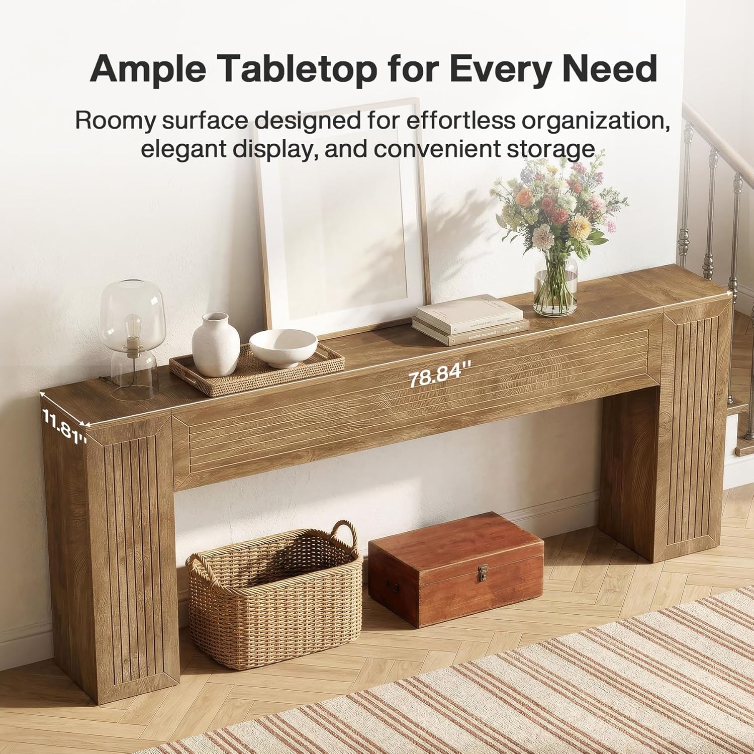 Tribesigns Extra Long Console Table, 79-Inch Long Entryway Table, Modern Farmhouse Behind Couch Table with Fluted Legs for Entrance, Living Room, Hallway, Brown