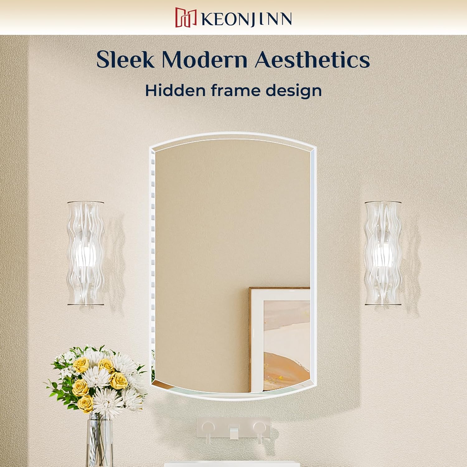 Keonjinn Medicine Cabinet 16 x 26 Inch, Surface Mount or Recessed Cabinets with Mirrors, White Metal Framed Wall Mirror with Storage, 2 Adjustable Shelves, Beveled Edge Frame