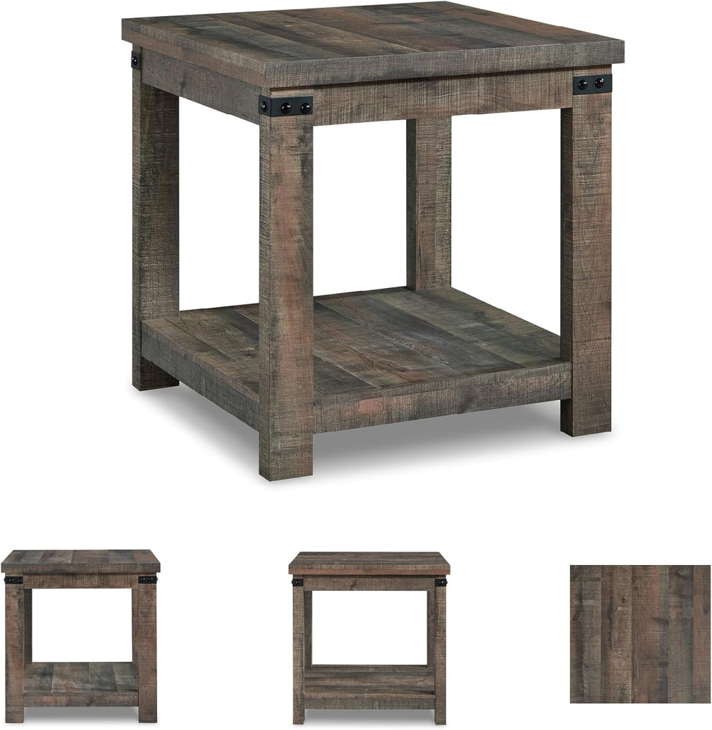 Signature Design by Ashley Hollum 24 Inch Square End Table - Rustic Brown Side Table with Storage Shelf