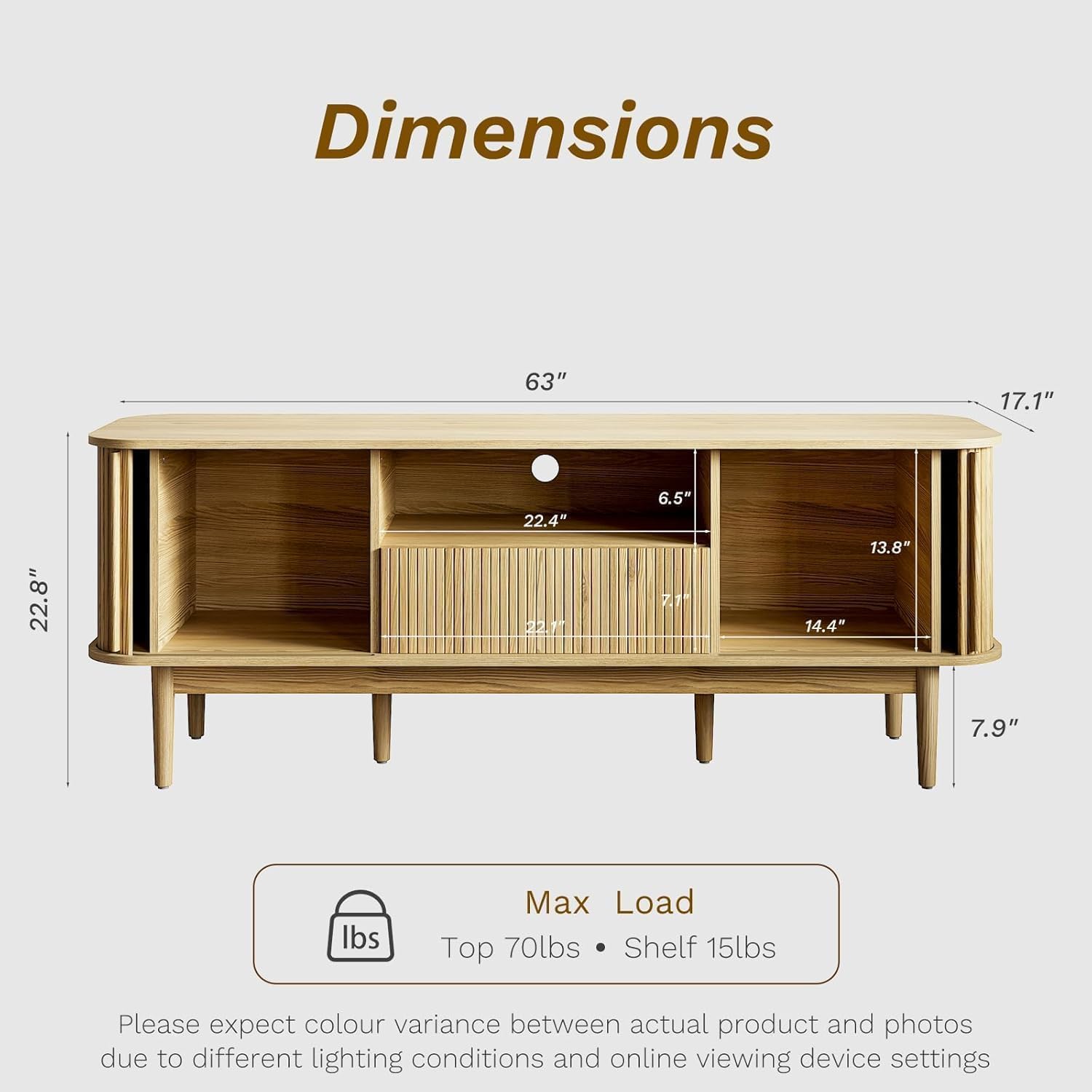MAISONARIA Living Room Table Sets of 4, Sliding Doors End Table & TV Stand, Wood Coffee Table with Storage, Fluted TV Stand for Bedroom, Living Room (Natural)