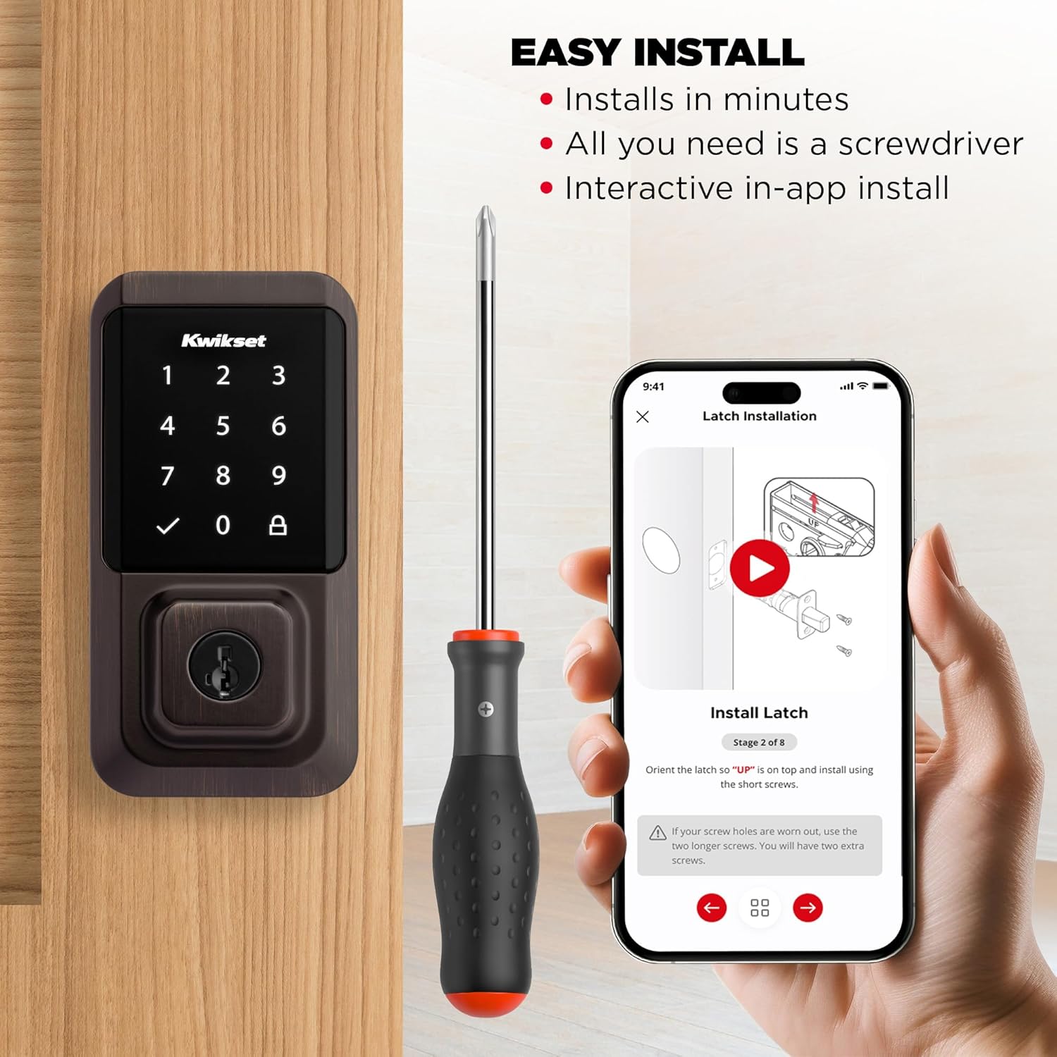 Kwikset Halo Wi-Fi Smart Lock, Keyless Entry Front Door Touchscreen Deadbolt, App Control, Grade AAA Certified, Easy Install No Hub, Venetian Bronze Finish