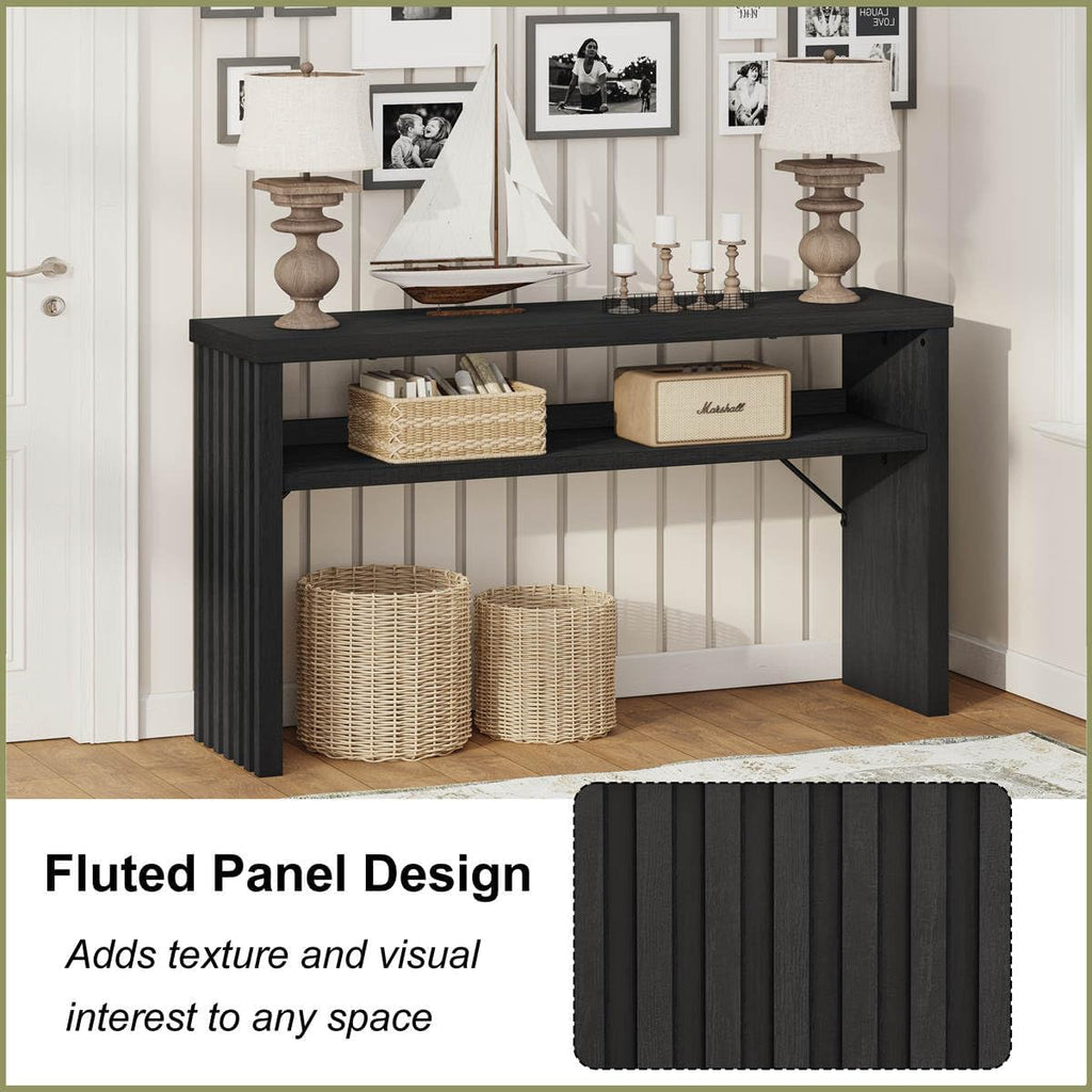 BON AUGURE Black Console Table 47 Inches, Entryway Table with Storage, Sofa Tables Narrow Long, Wooden Couch Tables Behind Sofa for Living Room, 2 Tier Entrance Tables