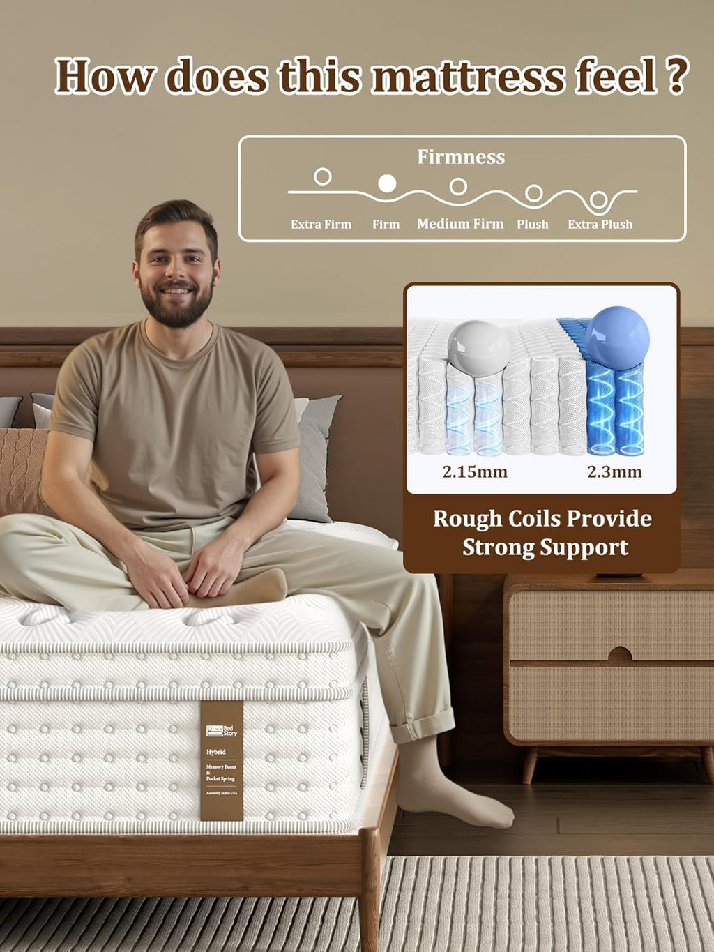 BedStory Firm Queen Mattress 14 Inch, Hybrid Queen Size Mattress in a Box, Back Pain Relief, Luxury Pocket Spring Mattress, Fiberglass-Free, 365-Night-Trial, 10 Year Warranty