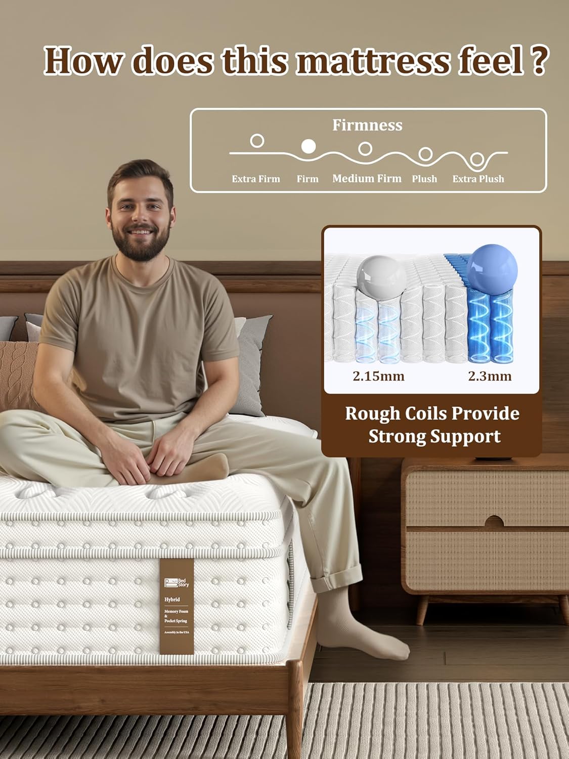 BedStory Firm Queen Mattress 14 Inch, Hybrid Queen Size Mattress in a Box, Back Pain Relief, Luxury Pocket Spring Mattress, Fiberglass-Free, 365-Night-Trial, 10 Year Warranty