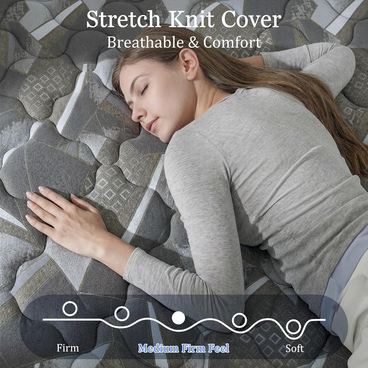 12 Inch Queen Plush Hybrid Mattress, Gel Memory Foam & Pocket Springs, Pressure Relief & Zoned Support, Medium Firm, CertiPUR-US (Grayish Blue, Queen (U.S. Standard), 12, 12, Inches)