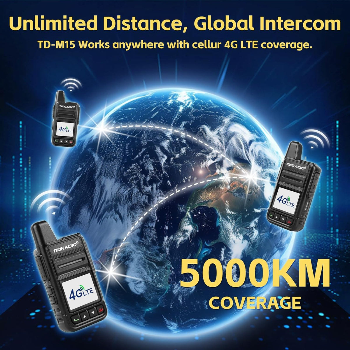 TIDRADIO Rapid Global Walkie Talkies 5000 Mile Long Range Poc radios, 4G LTE Unlimited Range Nationwide PTT Two Way Radios for Family, Logistics, Company, Construction Site with Sim Card(2Pack TD-M15)