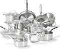 T-fal Gourmet 15-Piece Stainless Steel Cookware Set, Pots and Pans Cooking Set, Dishwasher Safe, Oven Safe to 500°F, Induction Compatible, Stock Pot, Sauce, Saute, Frying Pans, Silver