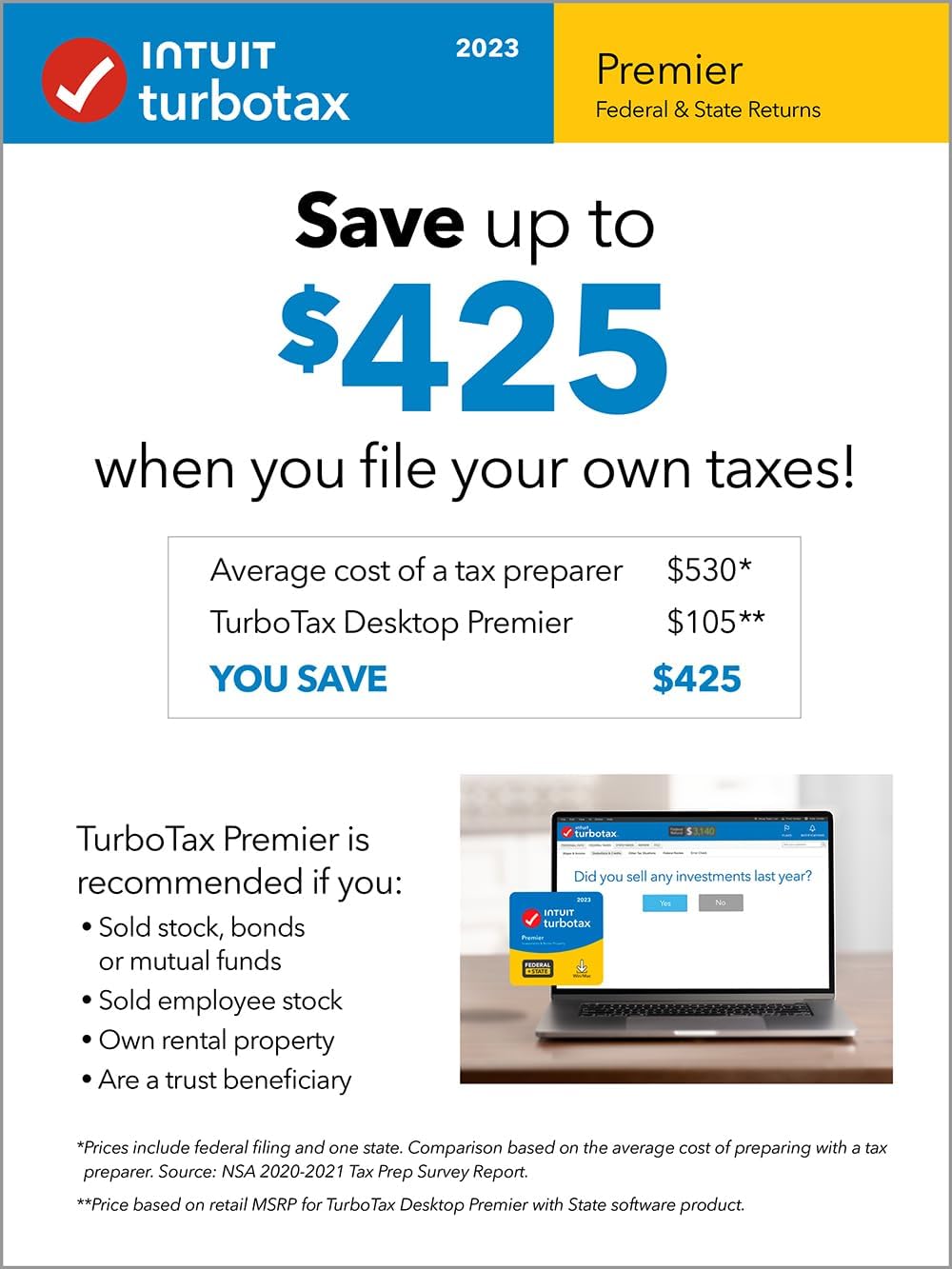 Old Version TurboTax Premier 2023, Federal & State Tax Return PC/Mac Download