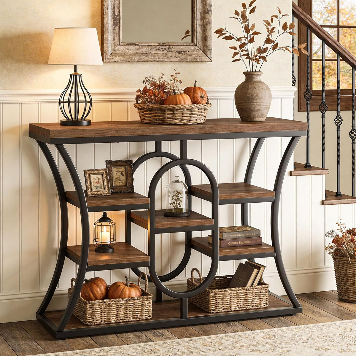 Tribesigns 41.3-Inch Console Table, Industrial Entryway Table with Storage Shelves, Small Narrow Sofa Table for Living Room, Behind Couch, Hallway & Foyer (Rustic Brown)