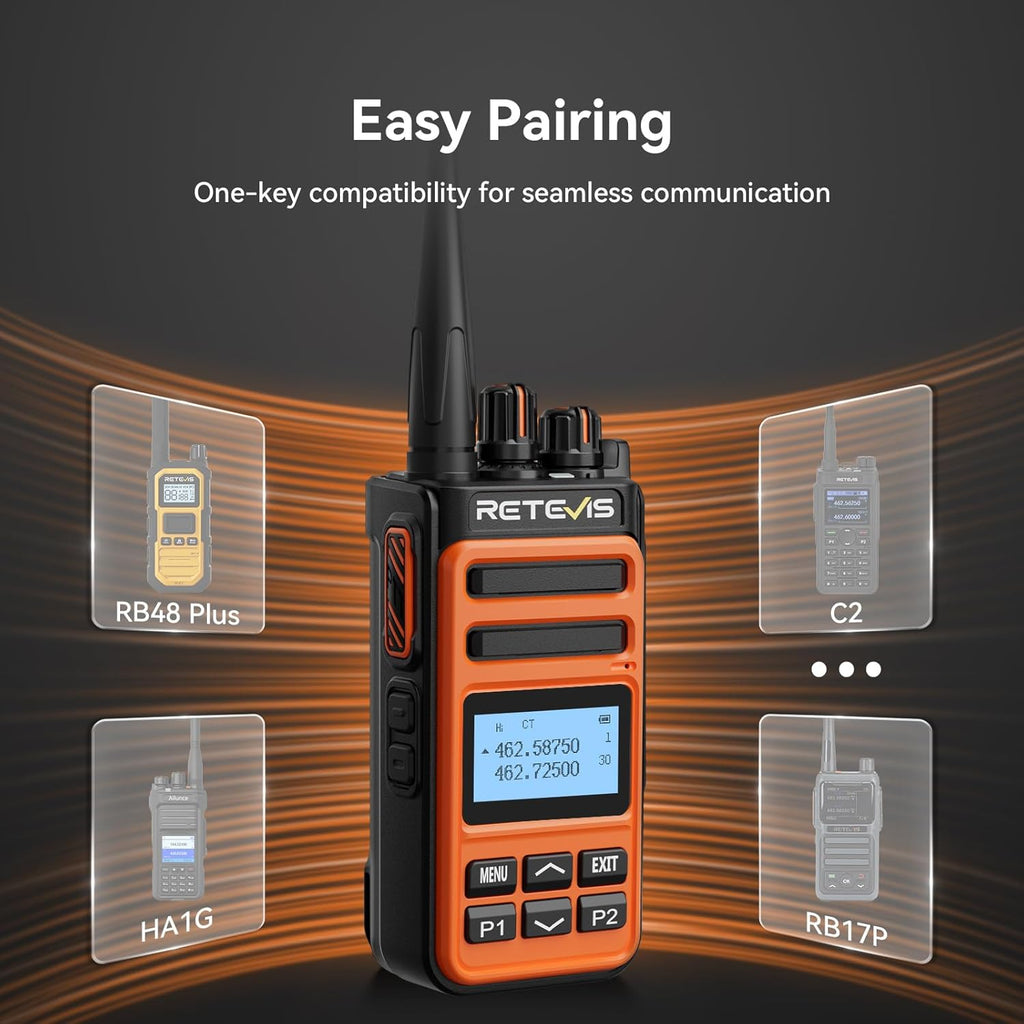 Retevis MateTalk C6B Walkie Talkies with Earpiece,Two Way Business Radios Long Range with 6 Way Charger,LCD Screen,Fast Charging,One-Key Pairing,NOAA,Rugged 2 Way Radio for Construction Farm(6 Pack)