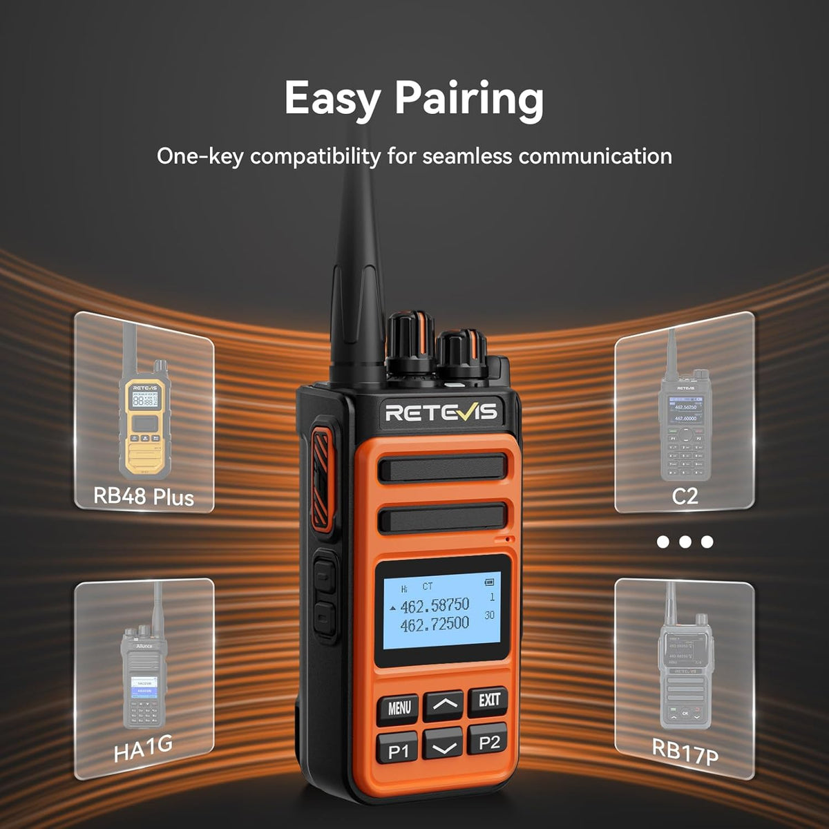 Retevis MateTalk C6B Walkie Talkies with Earpiece,Two Way Business Radios Long Range with 6 Way Charger,LCD Screen,Fast Charging,One-Key Pairing,NOAA,Rugged 2 Way Radio for Construction Farm(6 Pack)