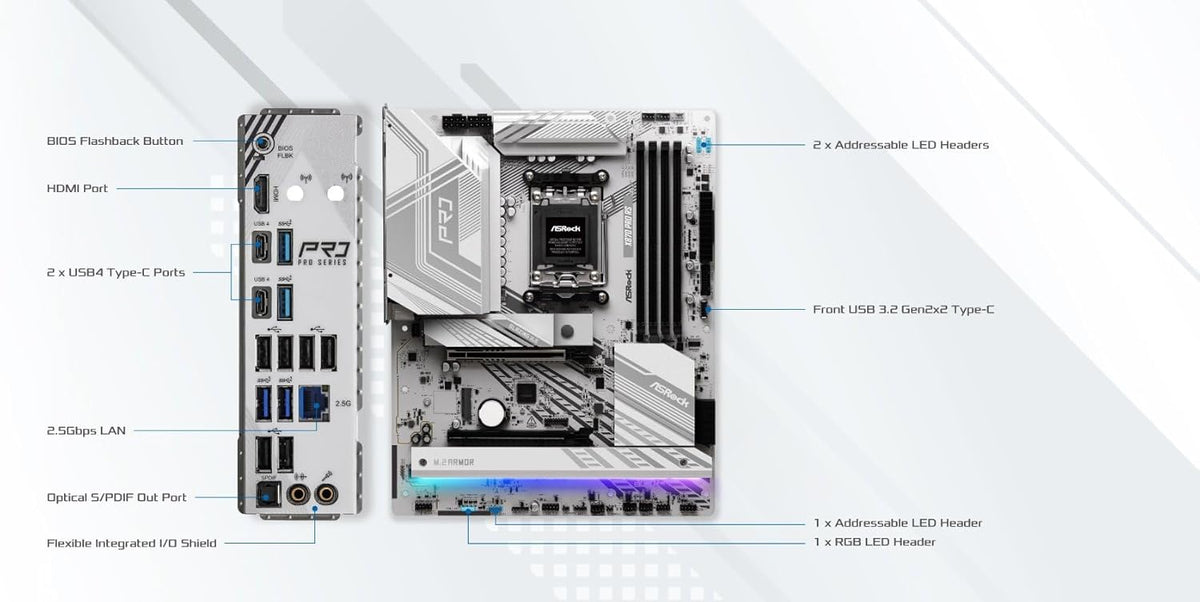 ASRock X870 Pro RS AMD Ryzen Socket AM5 ATX Motherboard DDR5 DIMMs 8000 MHz 256 GB PCIe Gen5 SATA3 6.0 Gb/s