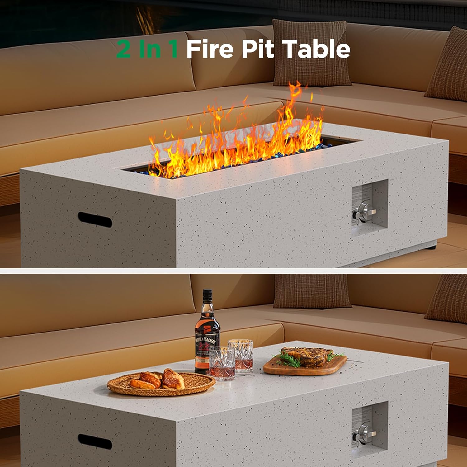 Silonn 43Inch Propane Fire Pit, 50000 BTU Outdoor Gas Fire Pit Table with CSA Certification, Glass Rocks, Rectangular Heater for Patio, Backyard, Deck, Balcony, with Waterproof Cover & Adjustable Legs