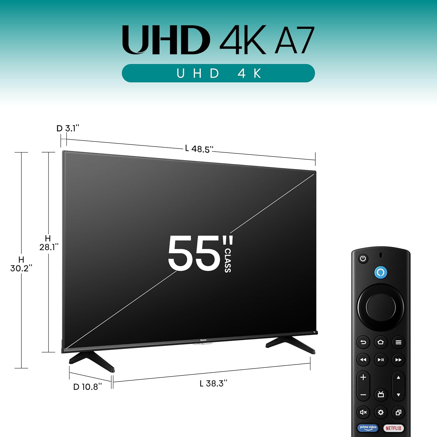 Hisense 55" Class A7 Series (55A7NF,2025 Model) 4K UHD Smart Fire TV, Voice Remote with Alexa, Wide Color Gamut, HDR10+, Dolby Vision & Atmos, Game Mode, ALLM, Stream Live TV Without Cable
