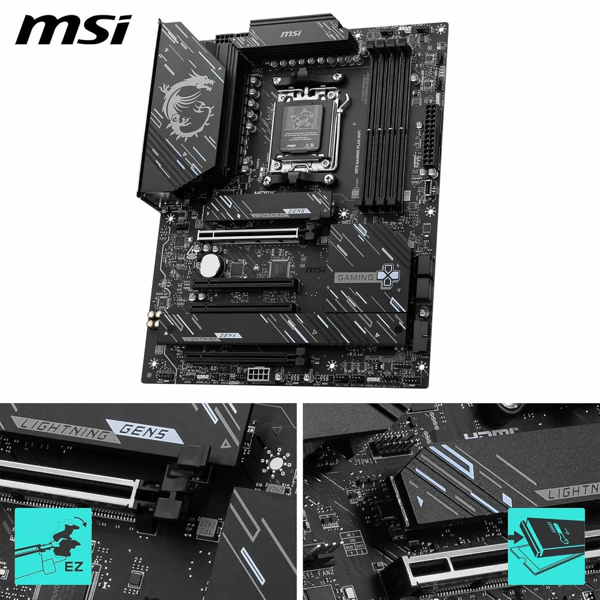 MSI X870 Gaming Plus WiFi V1 Motherboard, ATX-Supports AMD Ryzen 9000/8000/7000 Processors, AM5-60A SPS VRM, DDR5 Memory Boost 8200+ MT/s (OC), PCIe 5.0 x16 & 4.0 x16, M.2 Gen5, Wi-Fi 7, 5G LAN