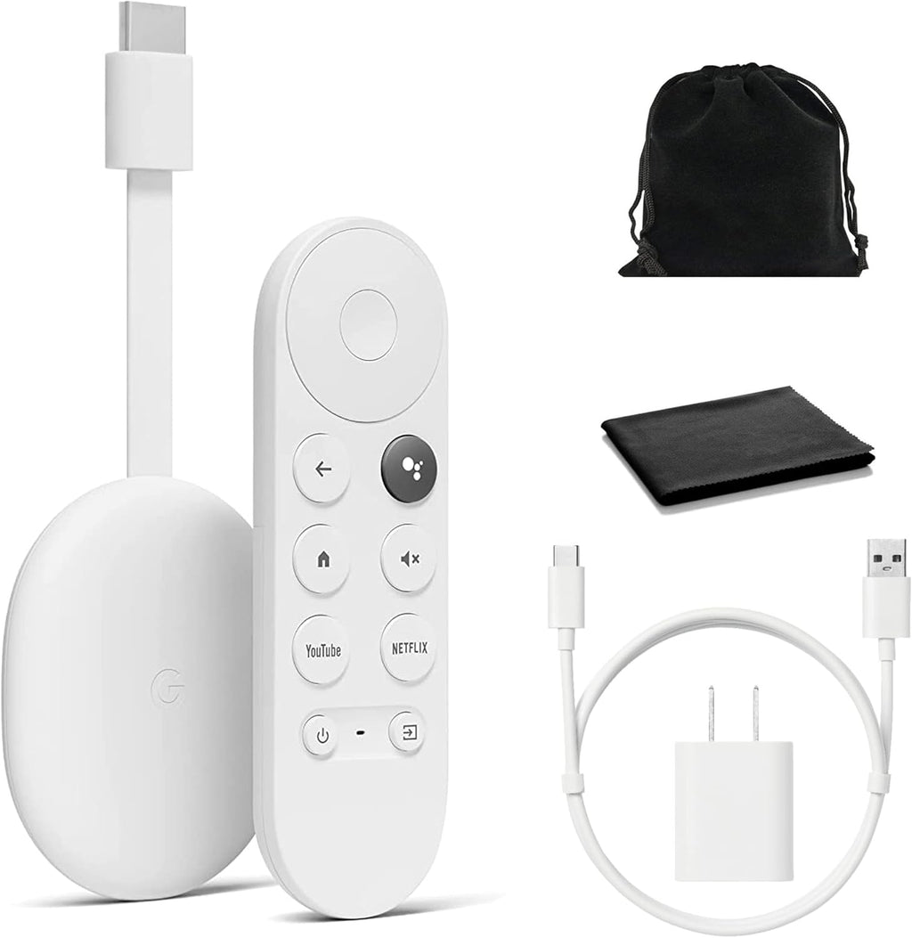 Google Chromecast with Google TV - Streaming Entertainment with Voice Search - Watch Movies, Shows, and Live TV in 4K HDR Streaming Media Player - Includes Pouch and Cleaning Cloth - Snow