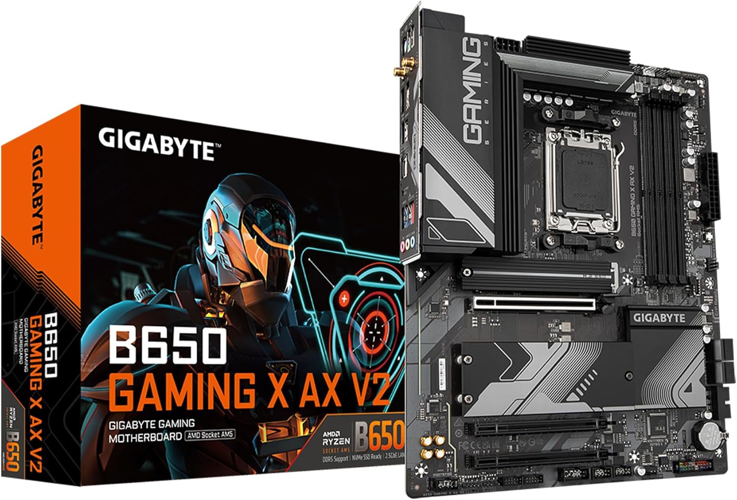 GIGABTE B650 Gaming X AX V2 (rev 1.0) AMD AM5 ATX Motherboard, Support Ryzen 9000/8000/7000 Series, DDR5, 8+2+2 Power Phase, 3X M.2, PCIe 4.0, USB-C, WIFI6E, 2.5GbE, EZ-Latch, Q-Flash, RGB Fusion