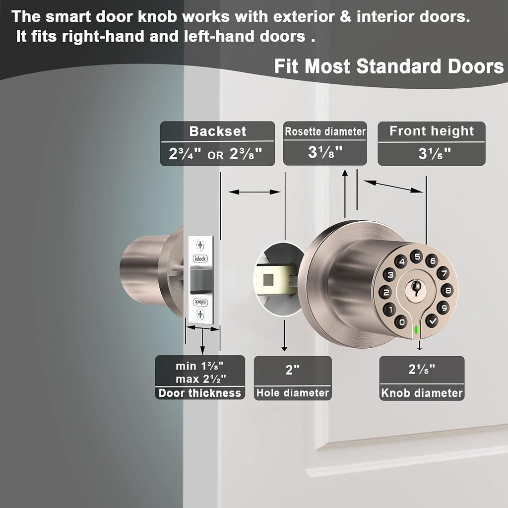 iulock IU-20 Code Door Lock, Electronic Door Knob with Keypad and Same Key, Auto Lock, Waterproof, Passage Function, Long Battery Life, Easy to use and Install for Office/Warehouse/Bedroom/Garage