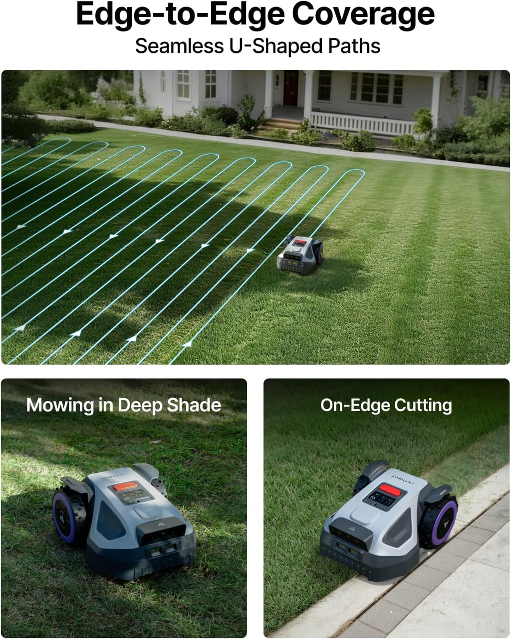 ANTHBOT M9 Robot Lawn Mower 1/4 Acre, Dual Vision+Full-Band RTK Robotic Lawnmower, No Perimeter Wire, App Control Obstacle Avoidance, 45% Slope, Cutting Height, Multi-Zone Mapping