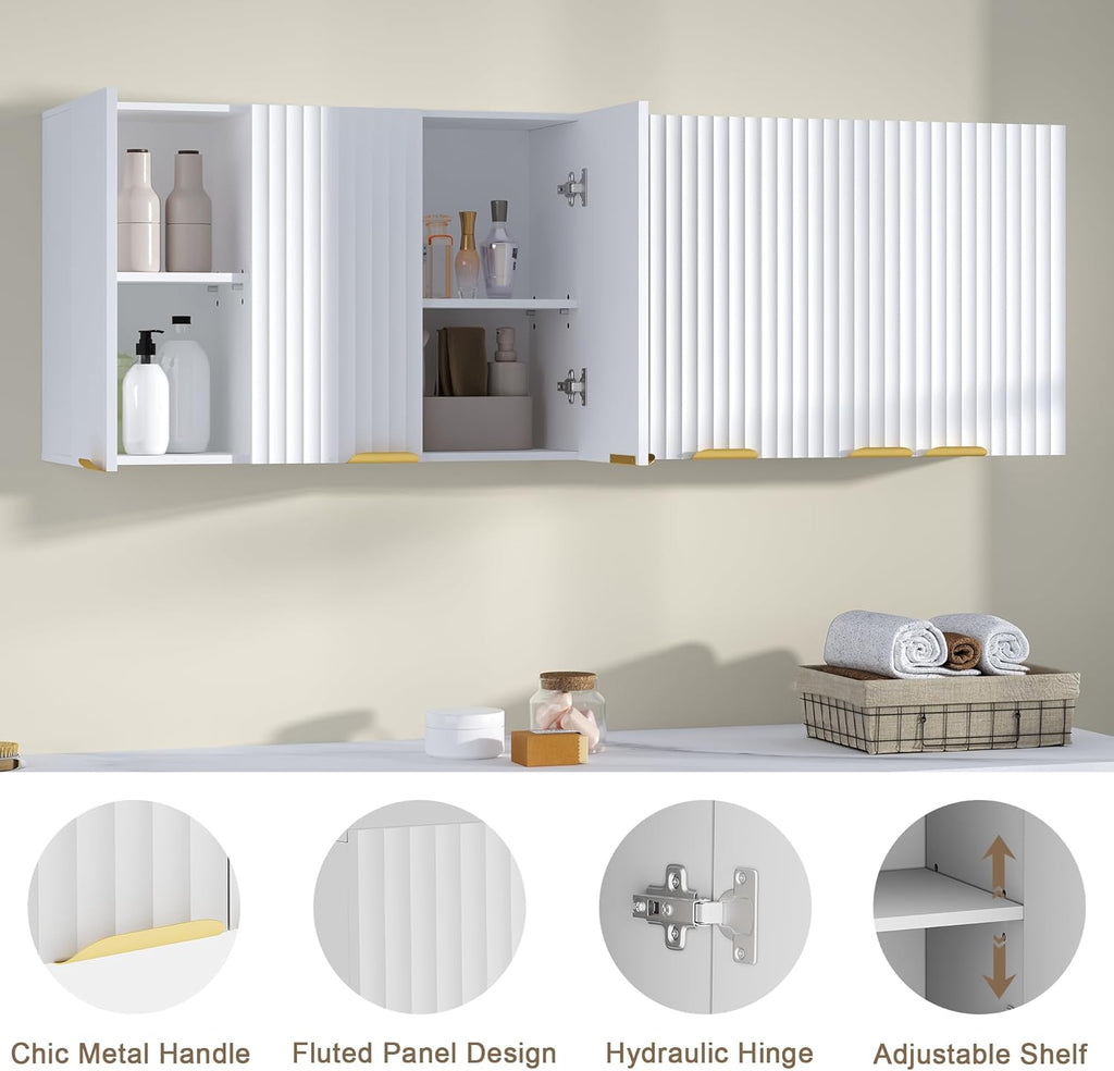 ChooChoo 3-Door Bathroom Wall Cabinet, Fluted Kitchen Wall Cabinet with Adjustable Shelf, Wall Mounted Storage Cupboard for Bathroom, Laundry Room, Entryway, Garage, White
