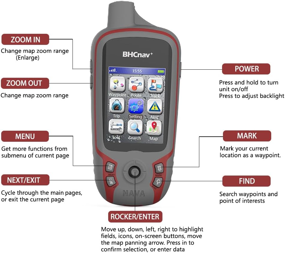 NAVA F60 Handheld GPS Navigation Survey Device, Handheld GPS for Hiking, High Performance Handheld GPS Topografia,Fully Featured with 3-axile, Electronic Compass, Barometric Altimeter and Thermometer