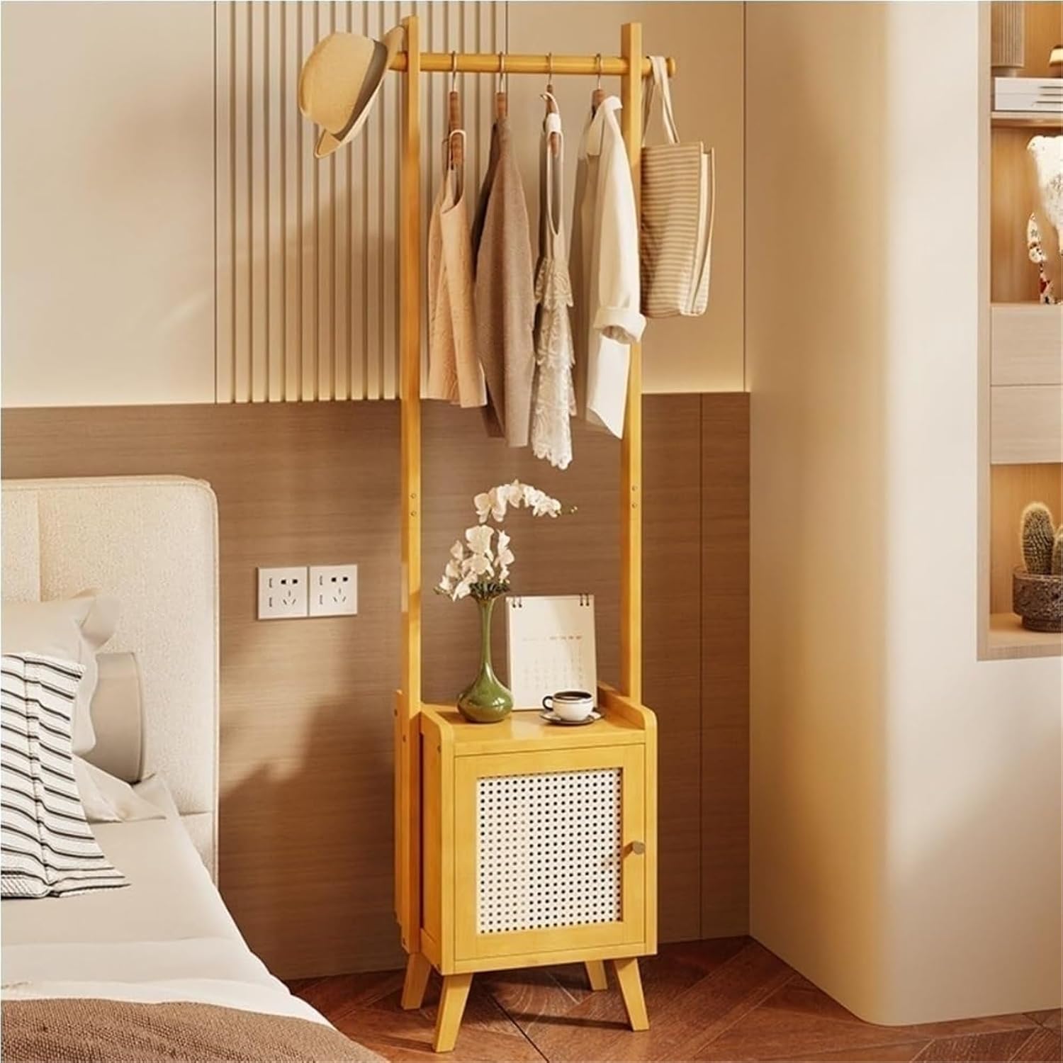 Coat Rack with Storage Cabinet Hanging Clothes Rack with Cabinet Laundry Racks Coat Holder for Entryway Decor