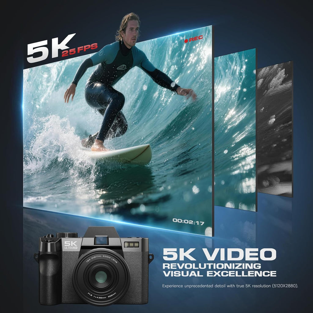 G-Anica 5K 64MP Digital Camera for Photography, Vlogging WiFi Point and Shoot Camera with 180 Flip Screen, 16X Zoom All-in-One Camera Kit for Beginners & Teens, with 64GB Card, Microphone, Filter Trio
