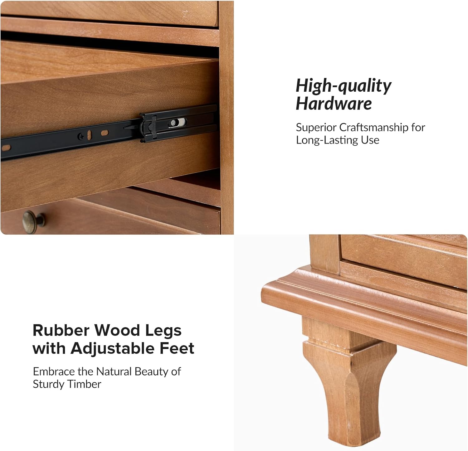 HULALA HOME Farmhouse 3 Drawer End Table with Tray, Drawer Organizer with Solid Wood Legs, End Table with Charging Station（Acorn）