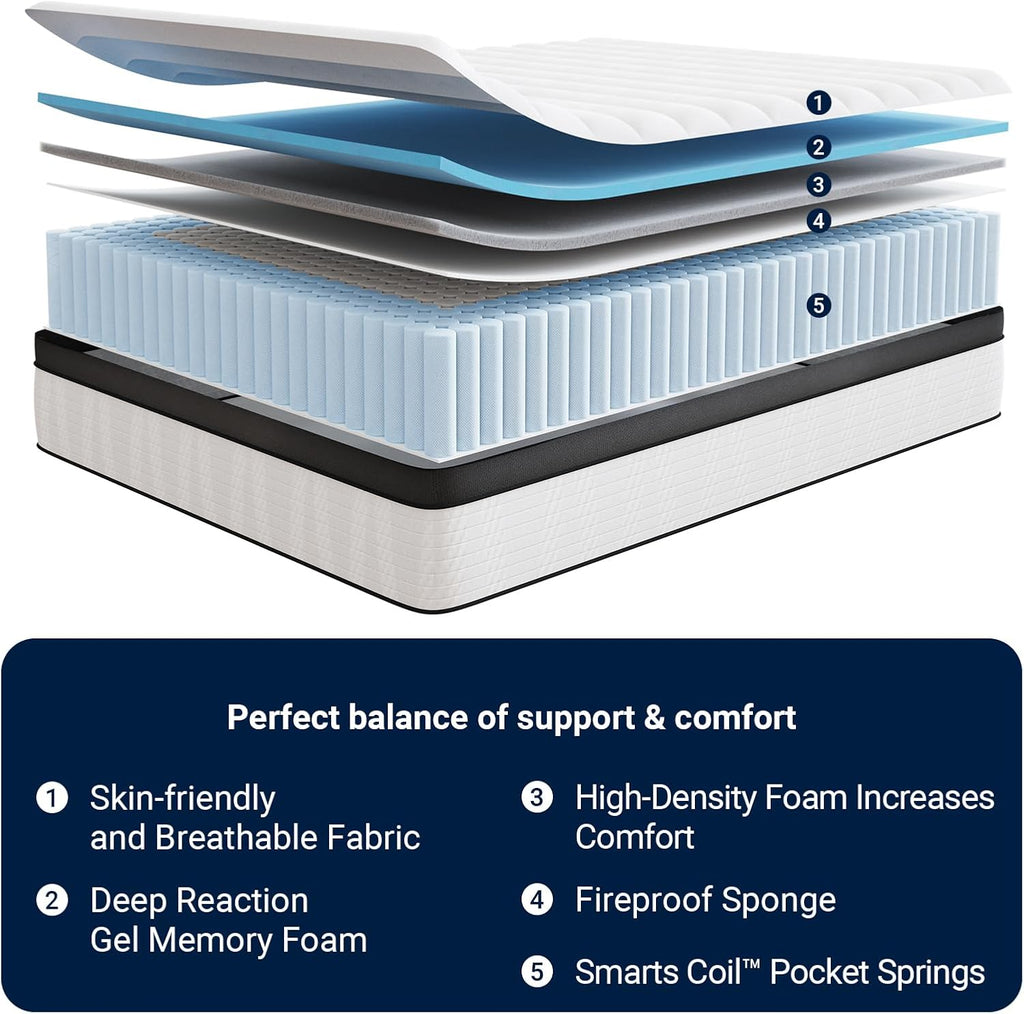 Avenco King Size Mattress, 12 Inch King Hybrid Mattress in a Box, Medium Firm Bed with Pocket Springs for Motion Isolation, Strong Edge Support, Breathable Comfort, CertiPUR-US Certified