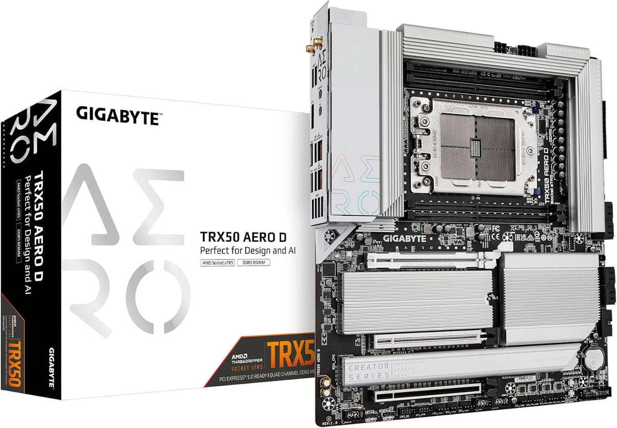 GIGABYTE TRX50 AERO D (sTR5/ AMD/ TRX50/ E-ATX/ DDR5/ PCIe 5.0 M.2/ PCIe 5.0/ USB4 Type-C/Wi-Fi 7/ Marvell 10GbE/ Motherboard) (Renewed)
