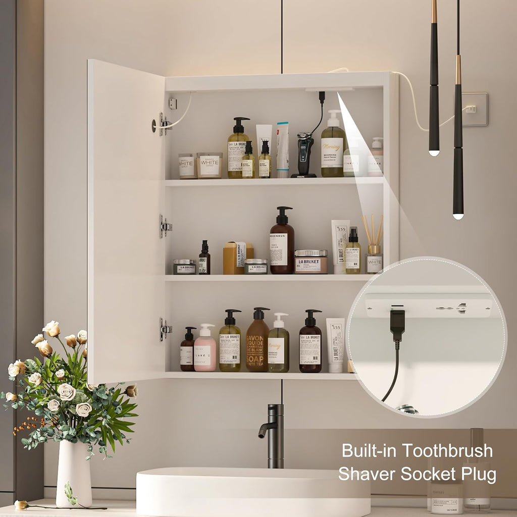 24x30 Medicine Cabinet with Lights,Led Mirror Cabinet with Outlets & USB, Bathroom Cabinet Wall Mounted,Anti-Fog Dimmable Light and Color Adjustment,Lighted Medicine Cabinet for Bathroom