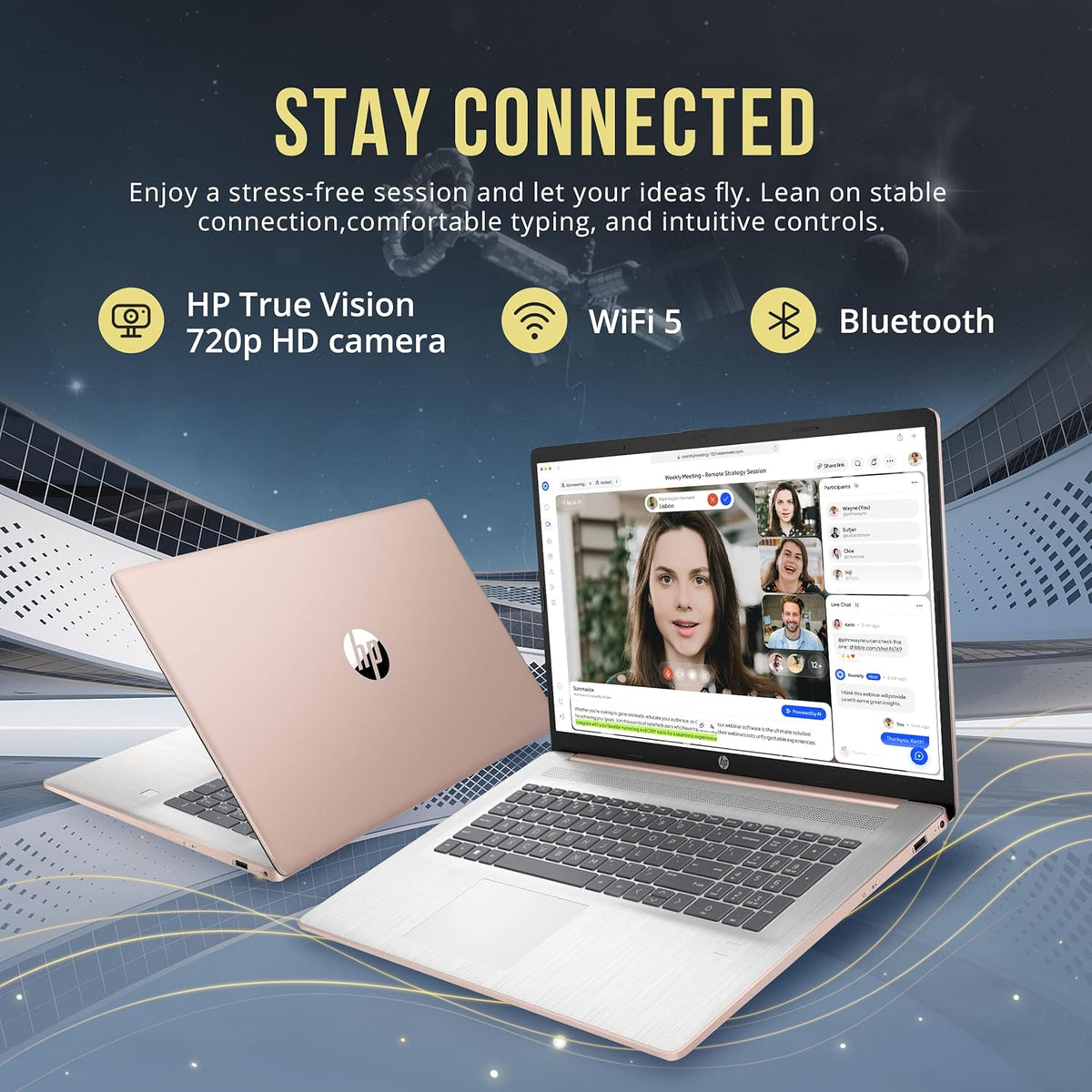 HP 17.3" HD+ BrightView Laptop, Intel Celeron N4120, 32GB RAM, 1TB SSD, Intel UHD Graphics, Numeric Keypad, HD Webcam, Wi-Fi, Windows 11 Home, Rose Gold (Renewed)