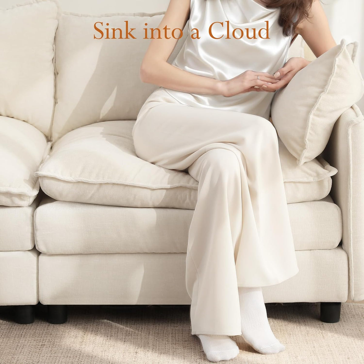 Vesgantti 108" Modular Sectional Sofa, Comfy Cloud Couch with Movable Ottoman Deep Seat Chenille L Shaped Modular Sofa, Sectional Couches for Living Room, Bedroom and Apartment, Beige