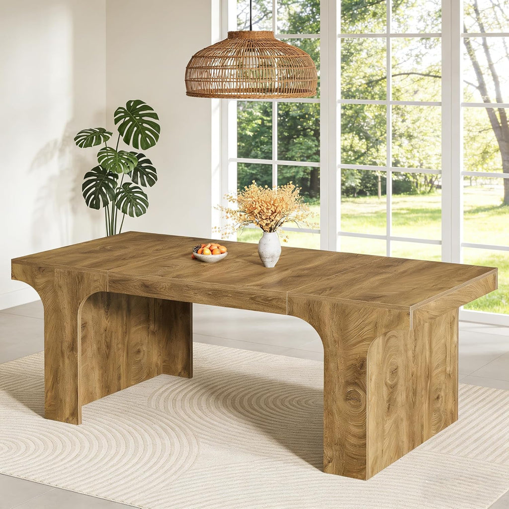 Tribesigns 71" Large Dining Table for 6-8, Farmhouse Kitchen Table, Rectangular Dining Table with Sturdy Reinforced Metal Frame and Curved Legs for Kitchen & Dining Room