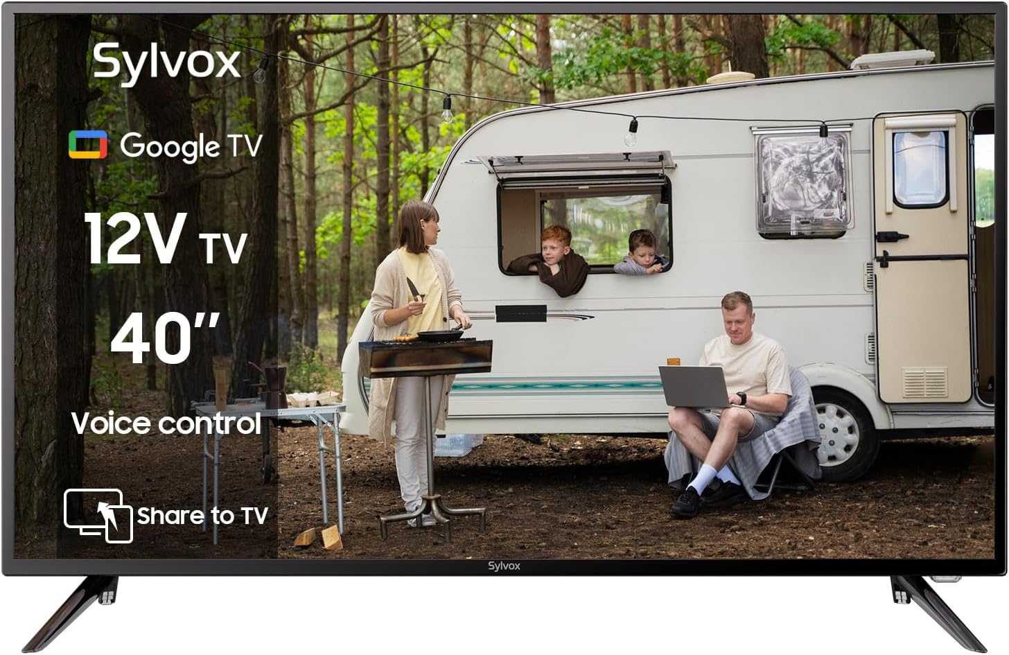 SYLVOX 40" 12V TV for RV, 12-24V DC/110V AC Powered Smart Television, 1080P FHD Google TV with Voice Assistant, WiFi Bluetooth, for Camper Truck Marine & Home