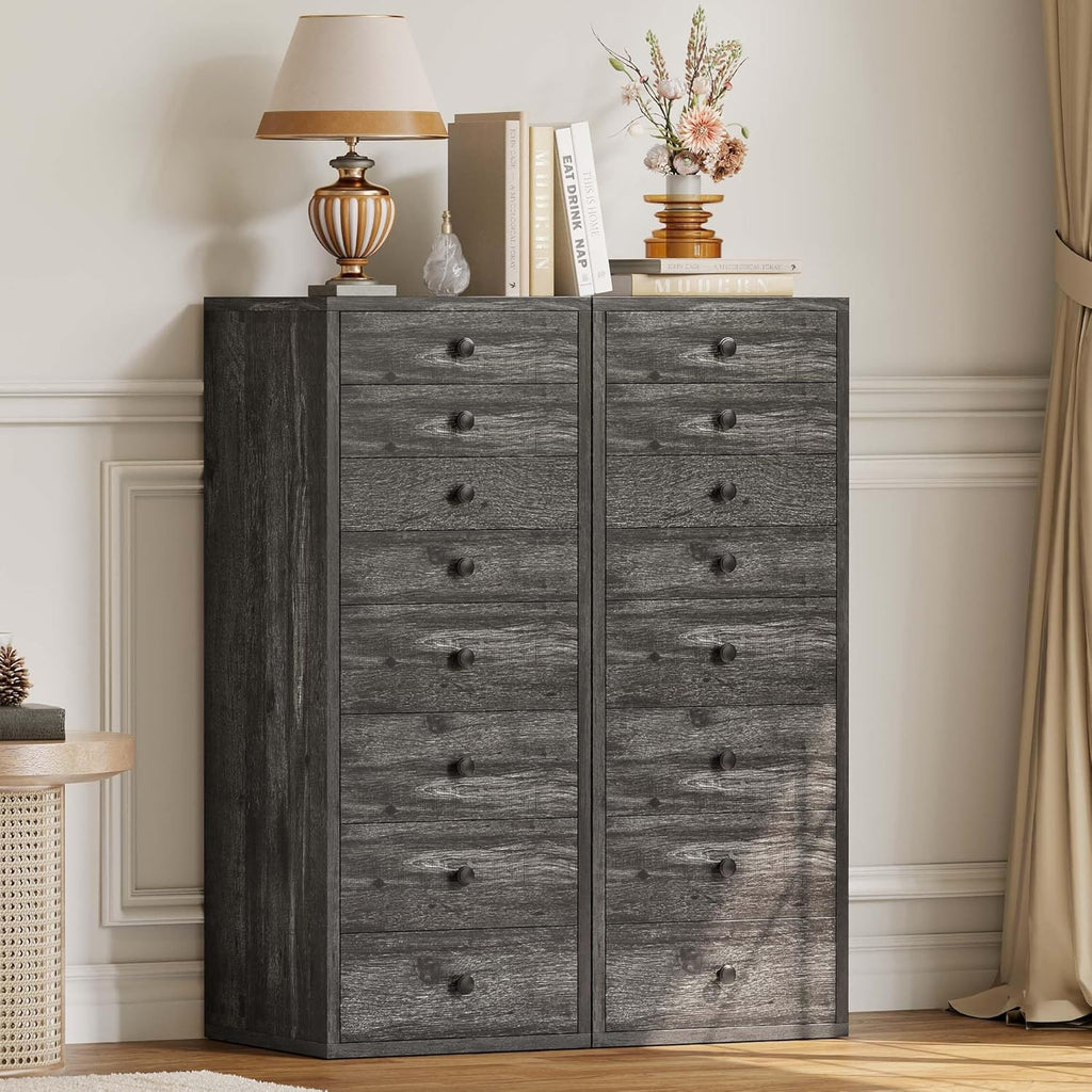 LIKIMIO Tall Dresser, Small Dressers with 8 Storage Drawers, Chest of Drawers for Organizing, Tall Narrow Dresser for Bedroom, Charcoal Grey